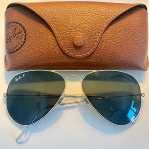 RayBan Classic Aviators - gold frame, black polarized lenses.